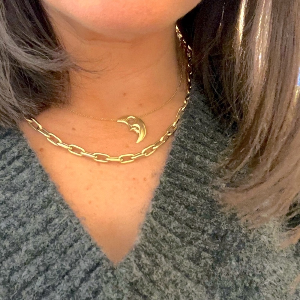 14K Crescent Moon Face Puffy Vintage Pendant Yellow Gold